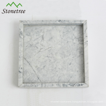 100% Natural Stone White Marble Vanity Tray Square Stone Tray